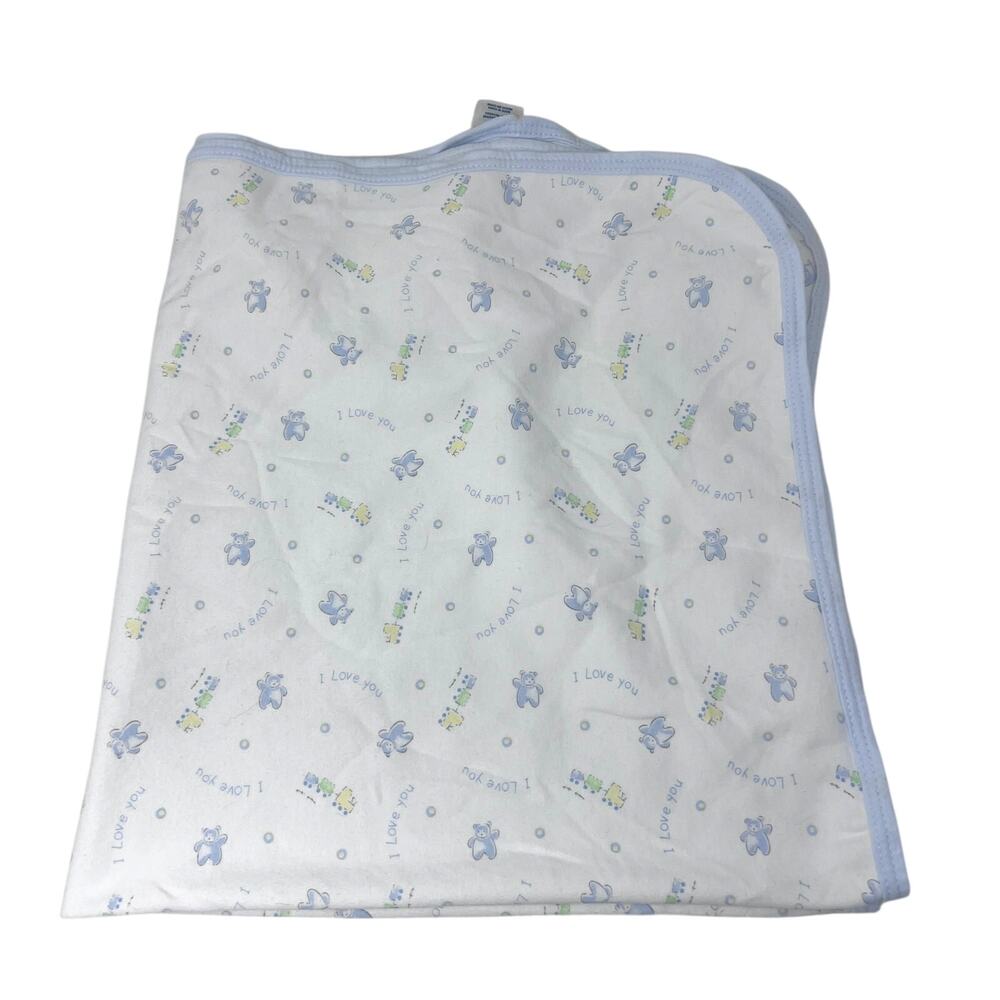 Vintage Gerber Baby Blanket Blue Teddy‎ Bear I Love You Sweet Expectations 2003